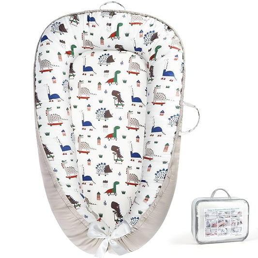 KISS GOLD Baby Lounger - Breathable Soft Cotton Cover Baby Lounger Nest, Babies Essentials Gifts, Portable Lounger for Baby Tummy Time Floor Playing Seated Support for Home and Travel