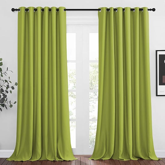 NICETOWN Room Darkening Curtains and Drapes for Window 95" L - Triple Weave Energy Saving Thermal Insulated Solid Grommet Room Darkening Panels for Patio (80" Wide per Panel, 2 Panels, Fresh Green)