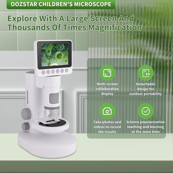 OOZSTARMicroscope for Kids, Up to 1000 X Magnification, 3.5-inch Foldable Screen, Handheld Pocket Microscope for Kids,Science Education Kits for 8-12 Year olds