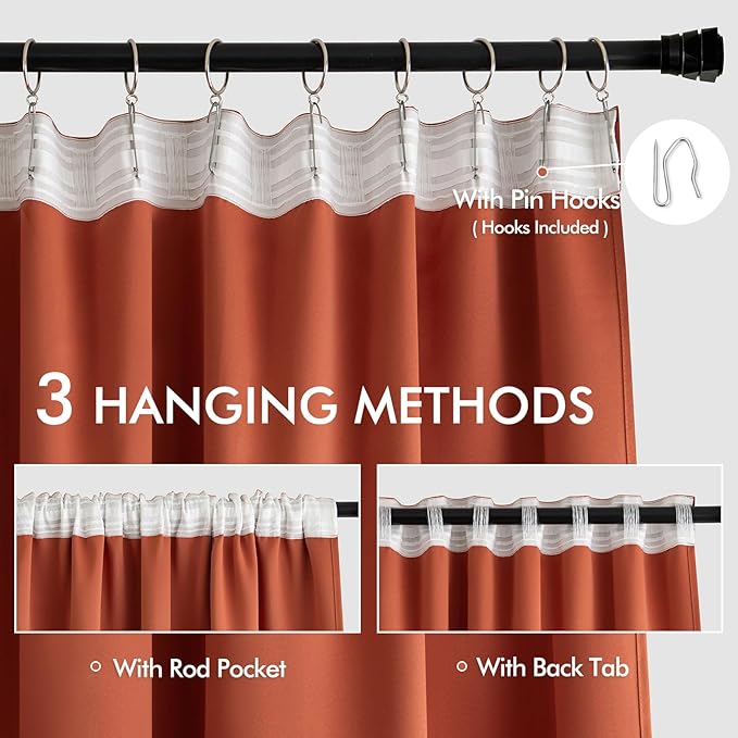 MIULEE Back Tab Burnt Orange Blackout Curtains 108 Inch Long 2 Panels Set for Living Room Bedroom Privacy, Fall Terracotta Rod Pocket/Pinch Pleated Extra Long Room Darkening Light Blocking Drapes