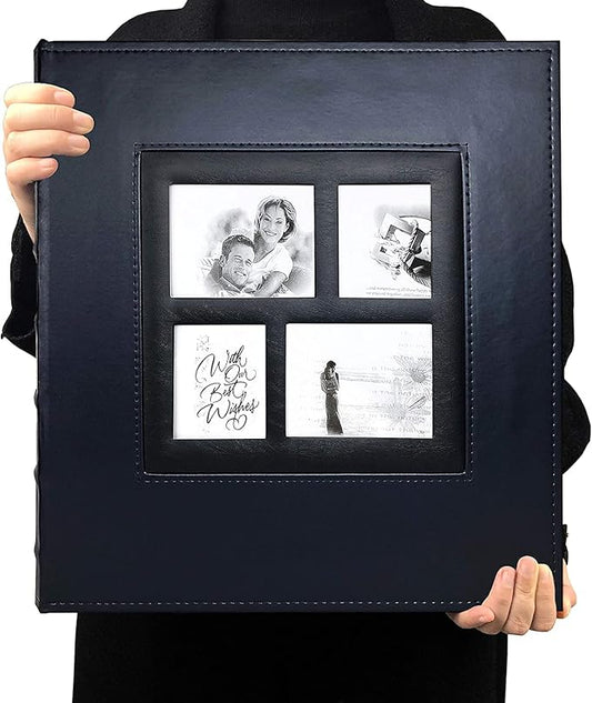 RECUTMS Magnetic Self-Stick 60 Pages Photo Album Family Album Leather Cover Hand Made DIY Albums 13.3 x 13.4 (Inches) Holds 3X5, 4X6, 5X7, 6X8,8X10 Photos(Blue)