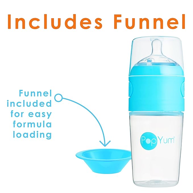 PopYum 9 oz Blue Anti-Colic Formula Making/Mixing/Dispenser Baby Bottles, 3-Pack with #2 Medium Flow Nipples, 260 ml, BPA-Free, Natural Latch