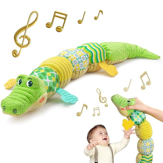 Sumobaby Baby Toys Musical Crocodile, Stuffed Animal Activity Soft Toys with Teether,Multi-Sensory Crinkle, Rattle and Textures, for Tummy Time Baby Toys 0 to 12 Months Boys, Girls, Alligator (Green)