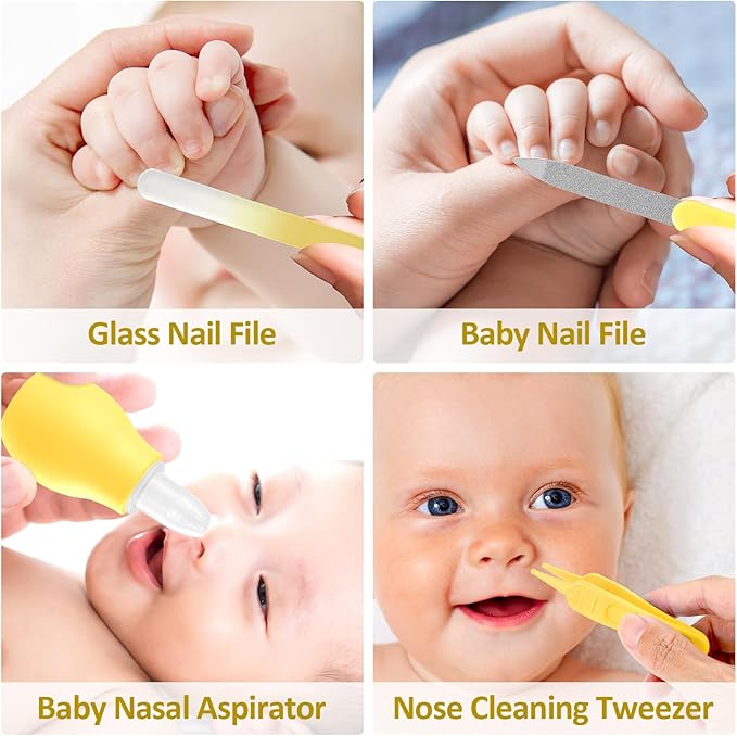 Baby Grooming Kit, Infant Safety Care Set with Hair Brush Comb Nail Clipper Nasal Aspirator,Baby Essentials Kit for Newborn Girls Boys (Yellow)