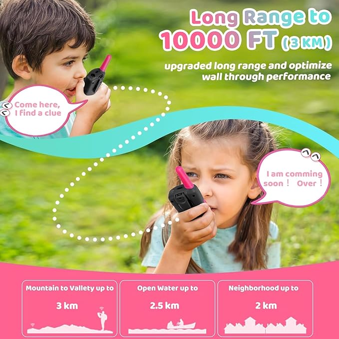 Walkie Talkies for Kids, Rechargeable Long Range Gift Toy for Ages 3 4 5-7 8-12 Year Old Girl Boy with 22 CH 2 Way Radio Flashlight 3 Mile Long Range Walkie Talkie for Outdoor Game Camping 2 Pack