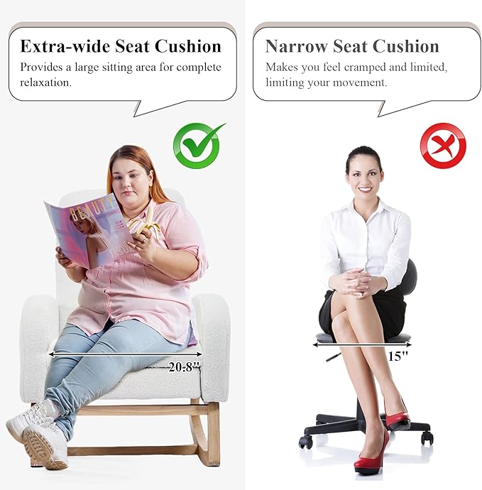 NIOIIKIT Oversized Nursery Rocking Chair, Teddy Upholstered Glider Chair with Footrest, Large Glider Rocker with Side Pocket, Rocking Accent Chair, Glider Recliner for Living Room (White Teddy)