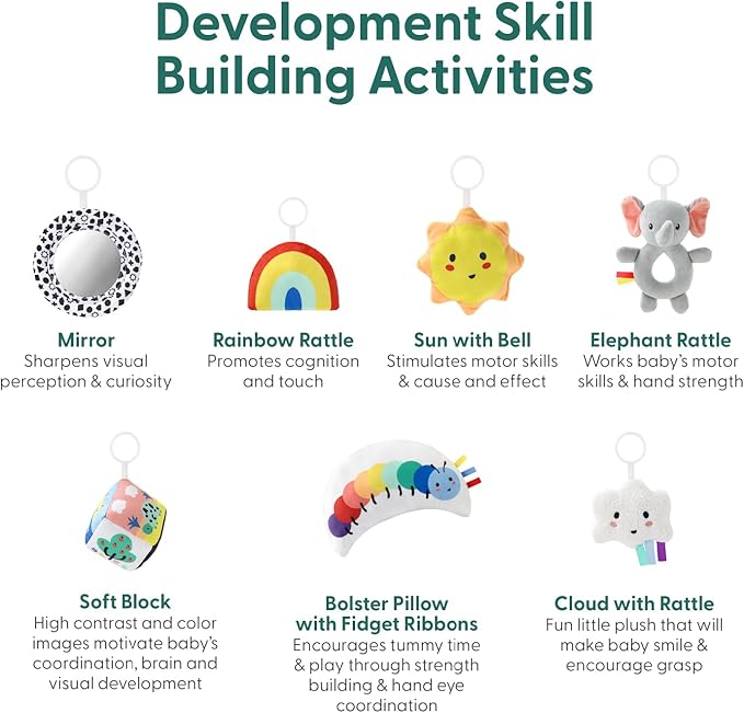 The Peanutshell Unisex Baby Play Gym & 7-in-1 Play Mat - Playmat Baby Toys 0-6, 6-12 Months Tummy Time Mat with Hanging Toys, Soft Padded for Newborns, Infants - Montessori Elephant