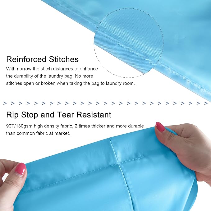 Polecasa Small Heavy Duty Laundry Bag with 130gsm Tear Resistant Fabric and Handles, Easy to Carry Durable Dirty Clothes Drawstring Bag, Perfect for College Dorm, Travel, 2 Pack 21”x24”, Gulf Blue