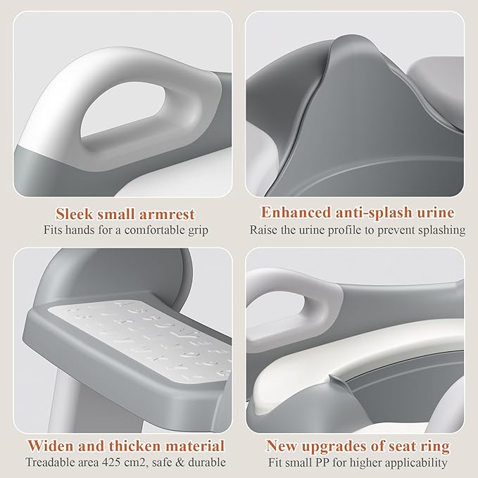 Potty Training Seat, Toddler Toilet Seat for Little Boys Girls, Potty Training Toilet with Urinals, Toddler Step Stool Ladder and Splash Guard (Gray)