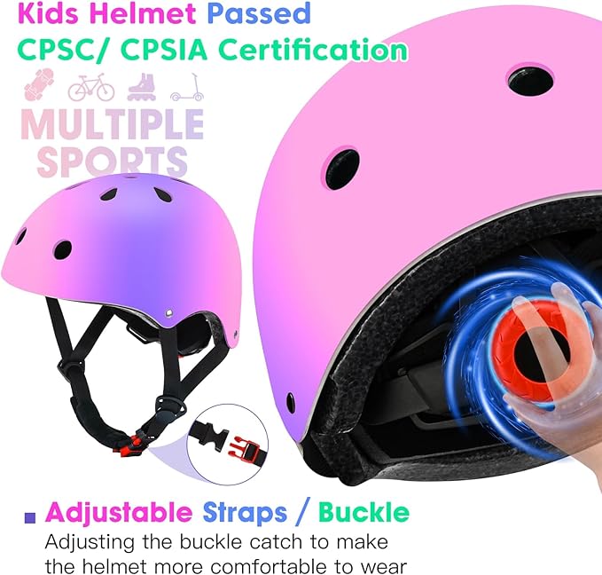 Color Gradient Adjustable Kids Bike Helmet Toddler Skateboard Helmets Boys Girls Child Ventilation Helmet for Multi-Sports Skating Cycling Scooter Balance