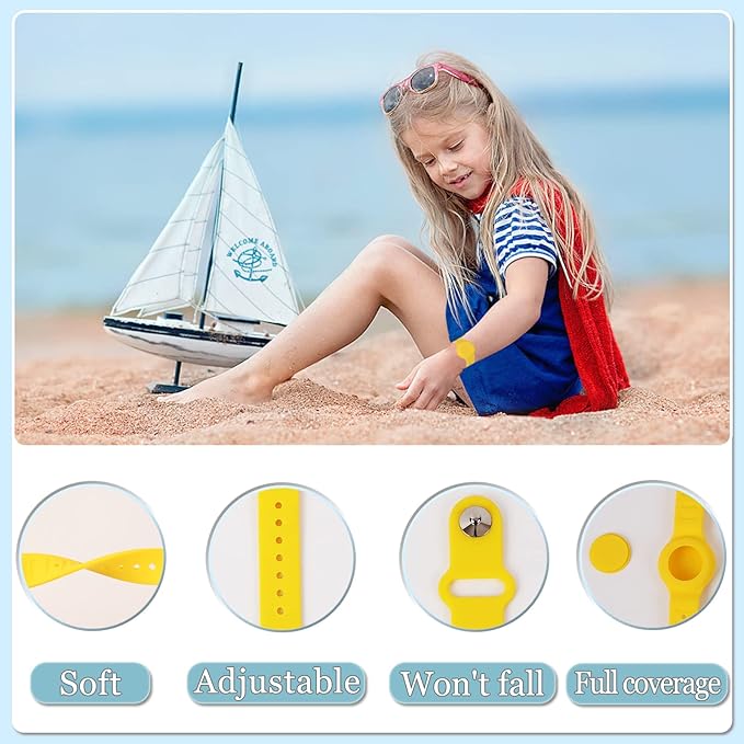 Kids Waterproof Airtag Bracelet Compatible with Apple AirTag, Hidden Silicon Protective Case for Air Tag GPS Tracker Holder, Adjustable Anti-Lost Watch Band for Toddler Child (Yellow)