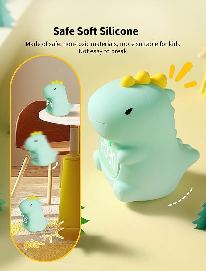 MASHI Kids Alarm Clock, Toddler Sleep Training Clock with Sun & Moon, Sleep Sound Machine, Night Lights, Ok to Wake Dinosaur Clock, Gift Ideas for Kids Child