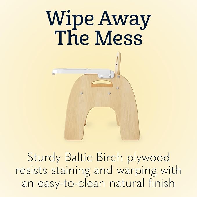 Foundations Easy Serve 5" Wood Feeding Chair for Toddlers, Adjustable Harness, Removable Dishwasher Safe Tray, “No Tip” Base, Baltic Birch Plywood