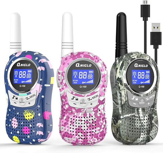 Qniglo Walkie Talkies for Kids - Rechargeable Kids Walkie Talkies with Clear Sound, Long Range - Perfect Birthday for 3-8 Year Old Boys Girls - Outdoor Adventures, Camping, Hiking