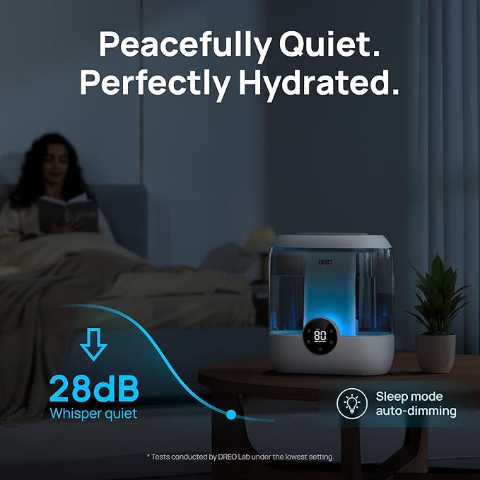Dreo Smart Humidifiers for Bedroom, 6L Top Fill Supersized Cool Mist Humidifier for Large Room, 60 Hour Runtime, Quiet Ultrasonic Humidifiers for Plants, Baby, Nursery, Indoor, Home, Night Light, Gray