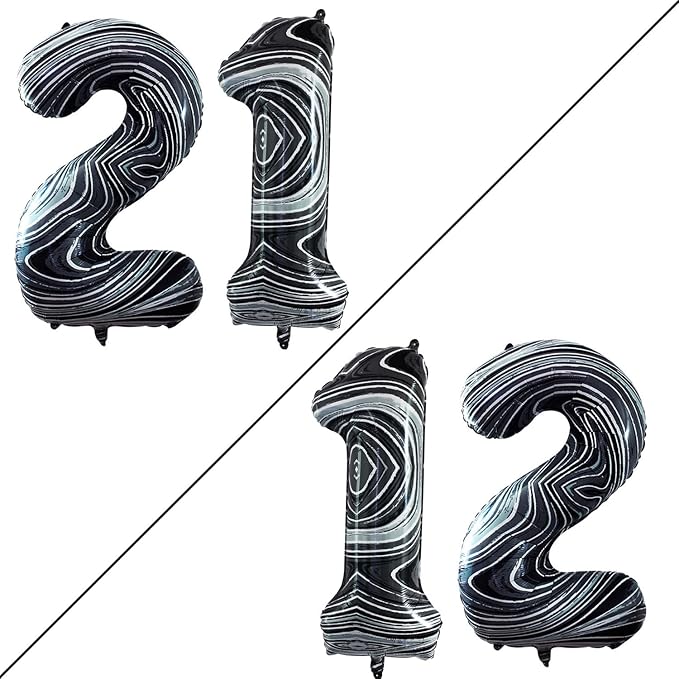 GOER Number 12 Balloons for 12th Birthday Sweet 12 Party Decorations,42 Inch Jumbo Foil Helium 21 Balloons for 21st Birthday Party Decoration (Marble Black)