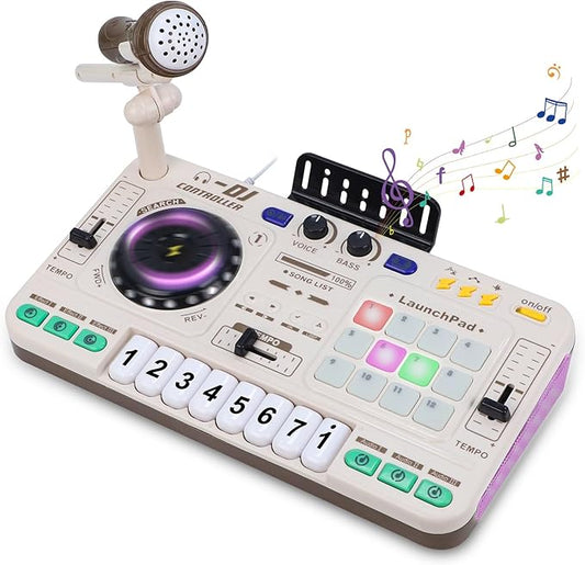 Magic4U Kids DJ Mixer, Toddler Rechargeable DJ Set with Lights, Sound Effect, Demo Songs and Reaction Music Games, Musical Toys Birthday Party Gift for 3-9 Years Old Girls Boys