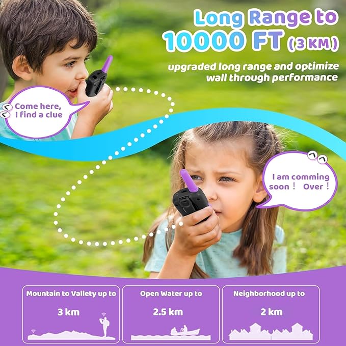 Vvinca Walkie Talkies for Kids, Rechargeable Walkie Talkie 2 Pack Toy Gift for 3-12 Year Old Girl Boy with 22 Channel 2 Way Radio Flashlight 3 Mile Long Range for Adventure Game Camping Outdoor