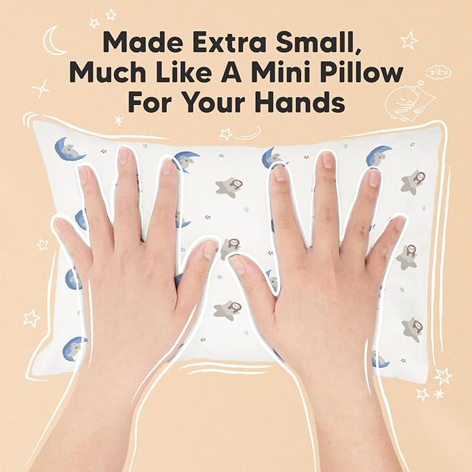 Mini Toddler Pillow with Pillowcase - 9x13 My Little Dreamy Travel Kids Pillow for Sleeping, Toddler Bed, Small, Tiny, Organic Cotton Pillowcase, Soft & Breathable, Kids 2-4 Years Old(Space Drift)