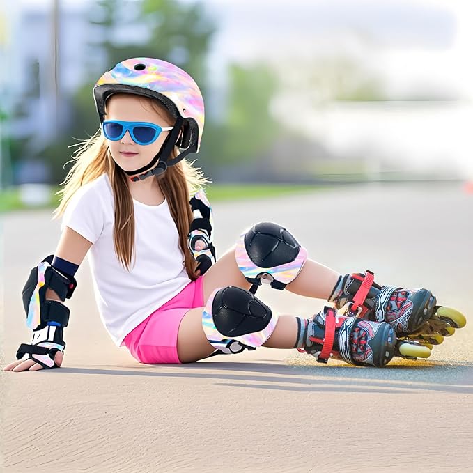 Adjustable Kids Bike Helmet with Knee & Elbow Pads Set, Color Gradient Design for Boys and Girls Aged 3-14+, for Skateboarding, Scooter, Roller & Inline Skating, Longboard