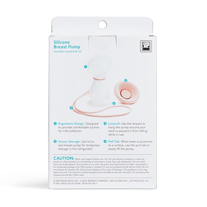 Munchkin Manual Breast Pump for Breastmilk, Food Grade Silicone, BPA Free, 4 Ounce - Portable Breastfeeding Essential for Expressing Milk at Home, Work, and On The Go, Clear/Pink