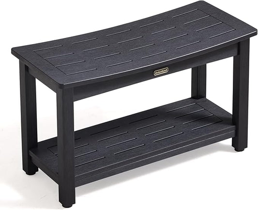 30'' Waterproof Shower Stool, Poly Lumber Shower Bench Seat for Shaving Legs, HDPS Plastic Bath Chair Seat, Non-Slip & No Maintenance, Black, Weight Capacity 700LBS (30 x 13 Inches)