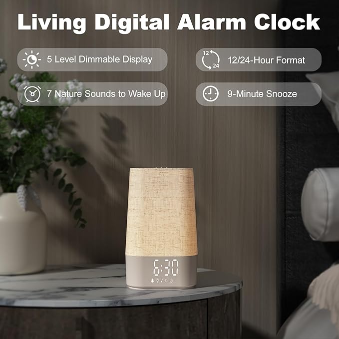 4-in-1 Sunrise Alarm Clock White Noise Sound Machine for Heavy Sleepers, Adults & Kids – Gentle Wake Up Light Alarm Clock with 30 Soothing Sounds, Dimmable Amber Breathing Night Light for Bedrooms
