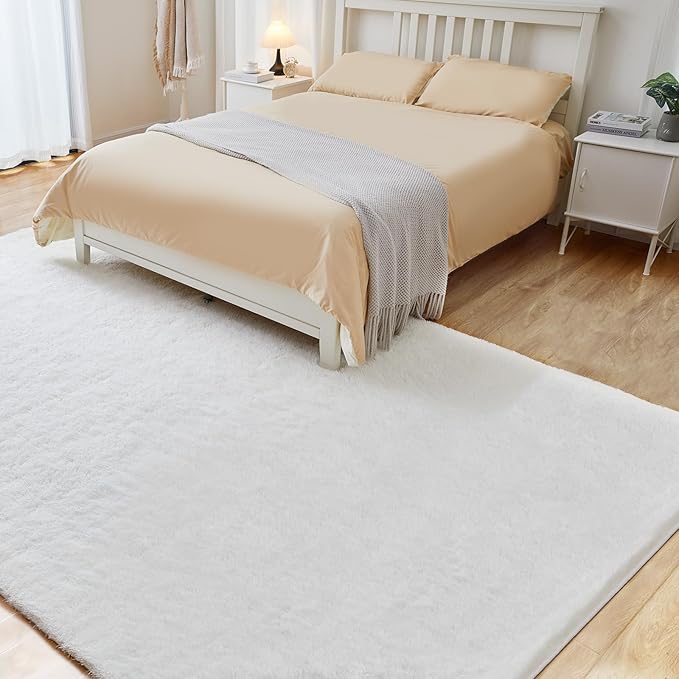 6x9 White Area Rugs for Living Room, Fluffy Shaggy Rug for Bedroom, Anti-Skid High Pile Indoor Carpet for Nursery, Kids Room, Bedside, Home Decor