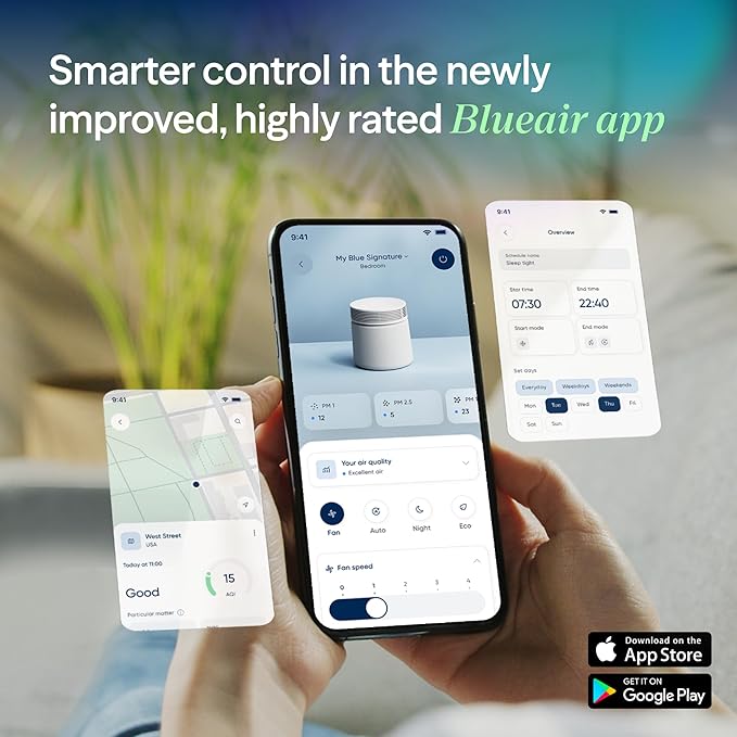 BLUEAIR Air Purifier for Large Rooms & Home - Odor Eliminating Cleans up to 3385 ft², HEPASilent, Smart WiFi, Auto Mode, Doubles as Table, Removes Dust, Smoke, Pet Hair, AHAM Verified, Blue Signature