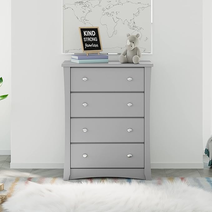 Storkcraft Crescent 4 Drawer Chest (Pebble Gray) – GREENGUARD Gold Certified, Easy-to-Match Chest of Drawers for Nursery and Kids Bedroom, Dresser Organizer for Children’s Bedroom