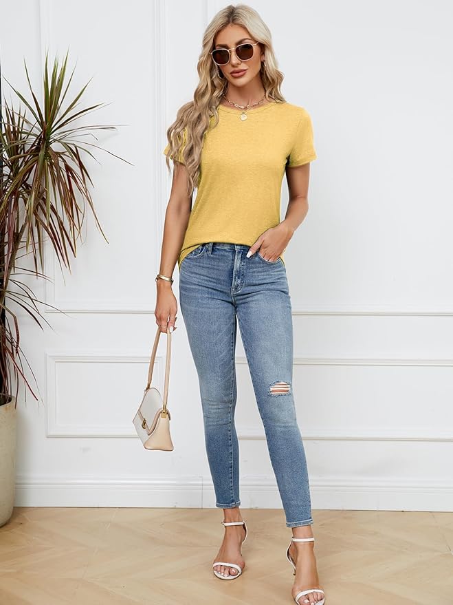 Soft Short Sleeve Shirts for Women, Crew Neck T Shirts for Women Loose Fitting Lightweight Top Basic Tee Shirt