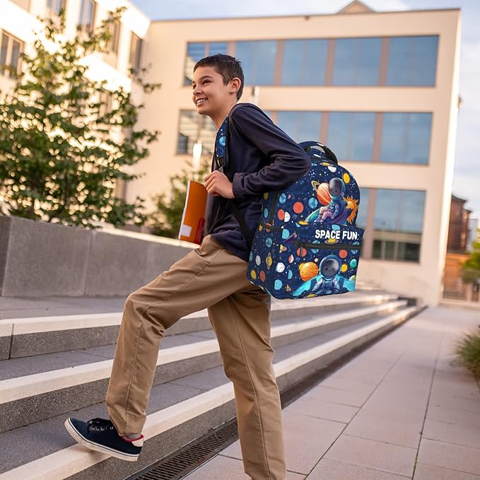 Space Moon Spacecraft Children Backpack For School Boys Girls Universe Planet Galaxy Space Ship Backpacks Funny Astronaut Rocket Stars Book Bag For School Travel Hiking For Boys Girls Kids