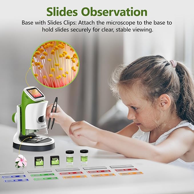 Detachable Kids Handheld Microscope Miniscope - 4K 2.0" HD Screen, 1000X Digital Pocket Toy Microscopes for Boys & Girls Ages 4-12 - Portable Science Stem Kit with Slides Set, 32G Card & EVA Case