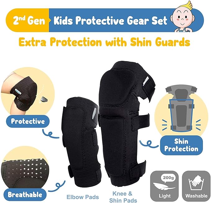 Soft-Style Kids Knee and Elbow Pads with Bike Gloves, Flexible Impact-Resistant Gear for Ages 2-11, Designed for Balance Bikes, Roller-Skating, and Skateboarding
