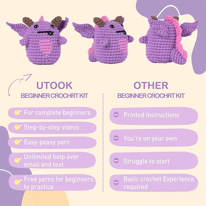 Utook Halloween Crochet Kit for Beginners，Crochet Starter Kits,Crochet Kits for Beginners Adults and Children, with Instructional Videos and Paper Tutorials, Holiday Gifts (Little Devil)