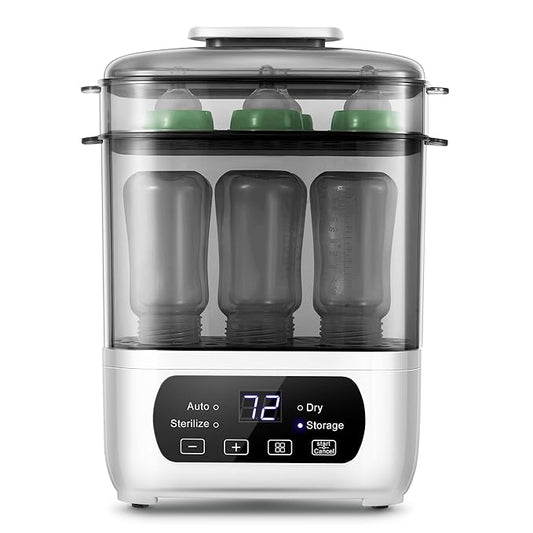 Baby Bottle Steamer and Dryer, Electric Steamer and Dryer for Baby Bottles, 4-in-1 Bottle Steamer and Dryer, Universal Fit for All Bottles, LED Touch Screen, Auto Shut-Off