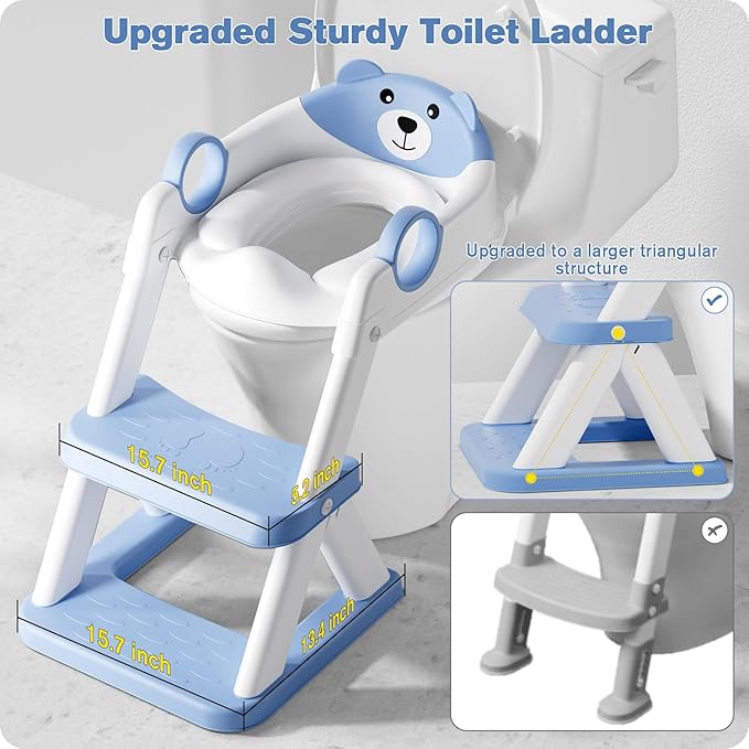 Potty Training Seat, Upgrade Toddler Toilet Seat for Kids Boys Girls, 2 in 1 Potty Training Toilet for Kids, Splash Guard Anti-Slip Pad Step Stool(Blue)