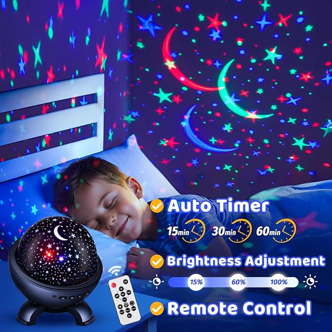 One Fire Kids Night Light Projector,15 White Noise+15 Color+Bluetooth Baby Light Projector Night Light for Kids,Remote+Dimmable Projector Night Light,Star Night Light Projector for Kids Room