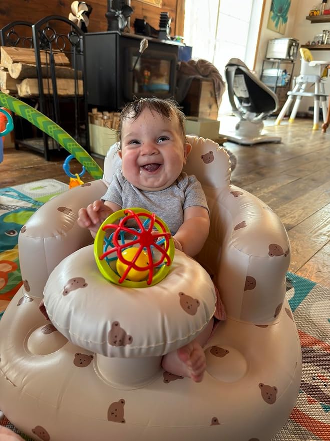 Baby Inflatable Seat for Babies 3-36 Months, Built in Air Pump, Bear Baby Support Seat Summer Toddler Chair for Sitting Up, Baby Shower Chair Floor Seater, Infant Back Support Sofa, Green