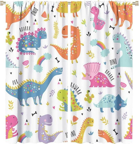 Cartoon Dinosaur Curtains for Kids Boys Girls Home Decor Childish Cute Dino Animals Print Pattern Rod Pocket Blackout Window Drapes for Nursery Baby Bedroom Playroom W31.5xL72in 2 Panels
