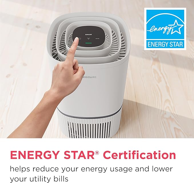Frigidaire PureA300 HEPA Air Purifier with Wi-Fi for Small Bedrooms, Covers up to 850 Sq. Ft., 3-Stage Filtration, Energy Star Certification, Air Quality Monitoring, Smart Mode, Ultra Quiet, White