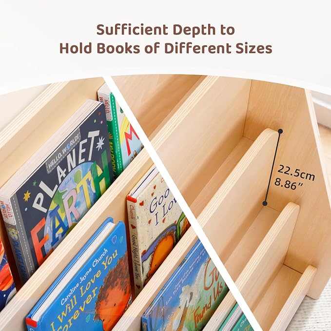 OOOK Kids Bookshelf, Wooden 4-Tier Front Facing Book Display Shelf for Kids, Toddler Montessori Bookshelf for Classroom, Playroom, Nursery