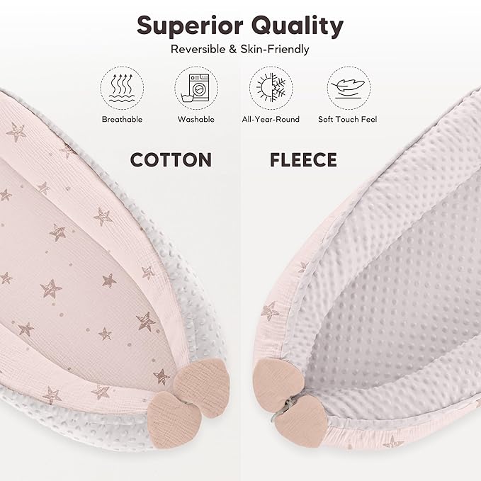 Baby Lounger - Infant Lounger Pillow for Newborn 0-24 Months, Soft, Breathable & Portable Baby Lounger Pillow for Boys & Girls, Cozy Baby Floor Seat for Home & Travel (Pink Star)