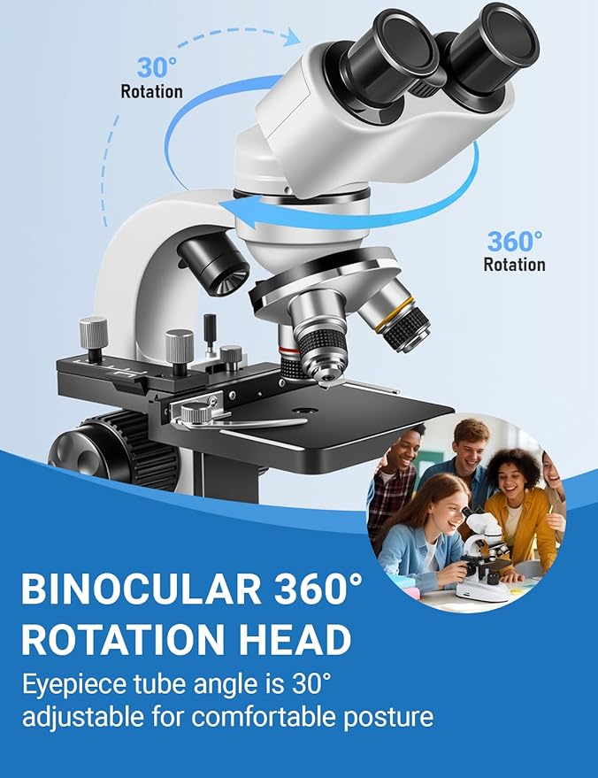 Binocular Compound Microscope 40X-2000X, Research Grade Professional Microscope with Dual Mechanical Stages and Coaxial Coarse/Fine Focus Knobs, Built-in Electronic Eyepieces, Adult Microscope