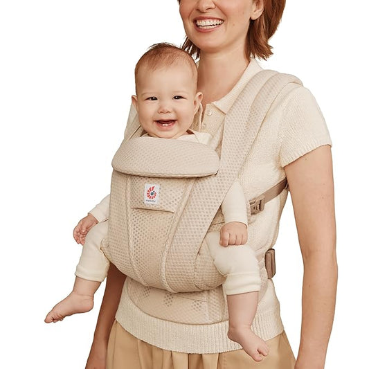 Ergobaby Omni Deluxe Baby Carrier Newborn to Toddler - Breathable Baby Carriers for Summer - All-Position Carrier with Enhanced Lumbar Support & Airflow (7-45 Pounds), Mesh, Natural Beige