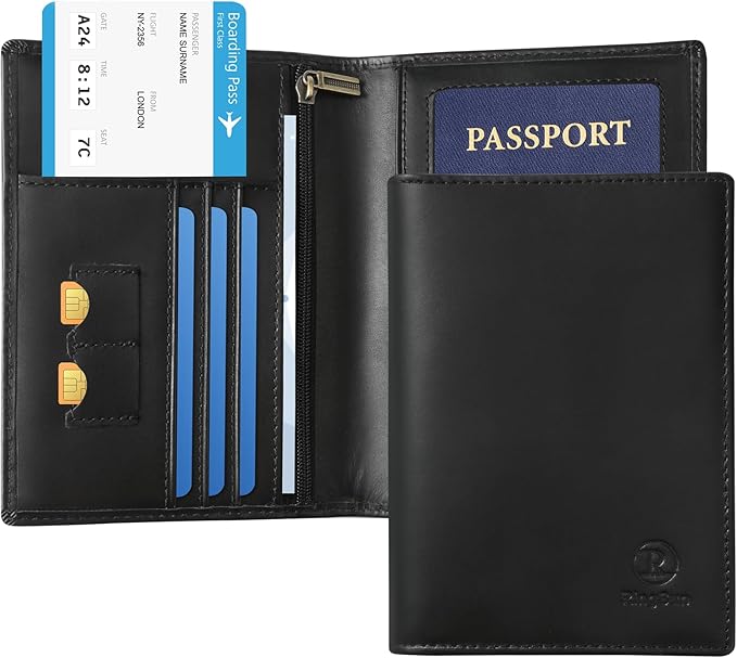 Ringsun Leather Passport Cover for Men Women, RFID Passport Wallet Case Travel Passport Holder for Family
