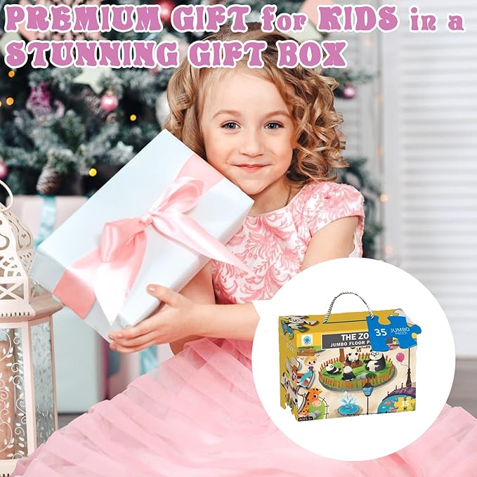 Jumbo Floor Puzzle for Kids, Large Jigsaw Puzzles 35 Piece for Kids Ages 3-5,Preschool Learning & Education Toys, Gifts for 4-8 Year Old Boys and Girls (Panda Animals)