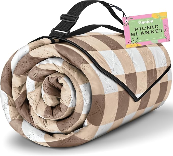 TigeJoy Extra Large Picnic Blanket Waterproof Foldable 80''x80'', Outdoor Picnic Mat Beach Blanket Sandproof for Park, Grass, Travel, Hiking, Camping Essentials, Gingham Picnic Blanket