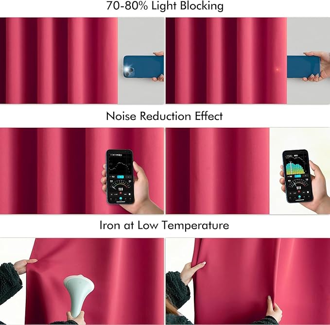 MIULEE Hot Pink Back Tab Blackout Curtains 102 Inch Long 2 Panels Set for Bedroom, Rod Pocket/Pinch Pleated Thermal Insulated Living Room Darkening Light Blocking Floor to Ceiling Drapes