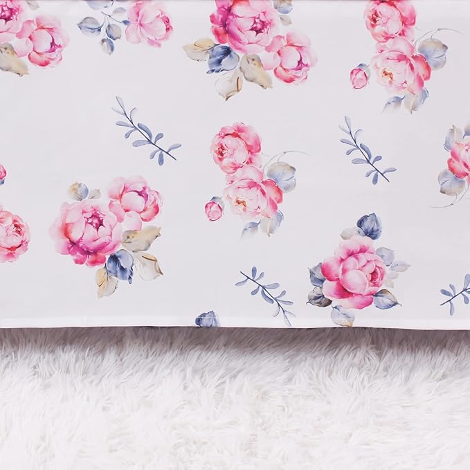 Belsden Floral 3 Piece Crib Bedding Set for Baby Boys Girls, Classic Nursery Bedding Essential Including Comforter, Crib Sheet and Crib Skirt, Ultra Soft Cozy, Floral Purple